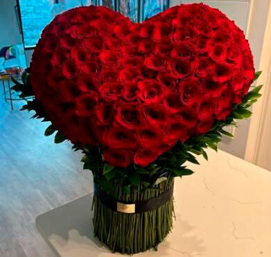 Bouquet of red heart-shaped roses