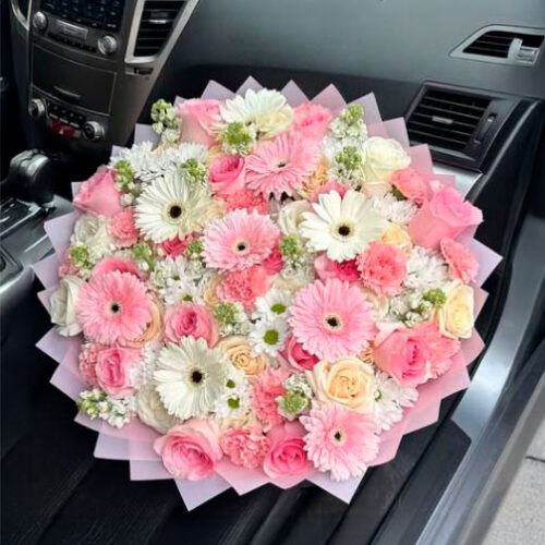Bouquet of 50 pink and white roses