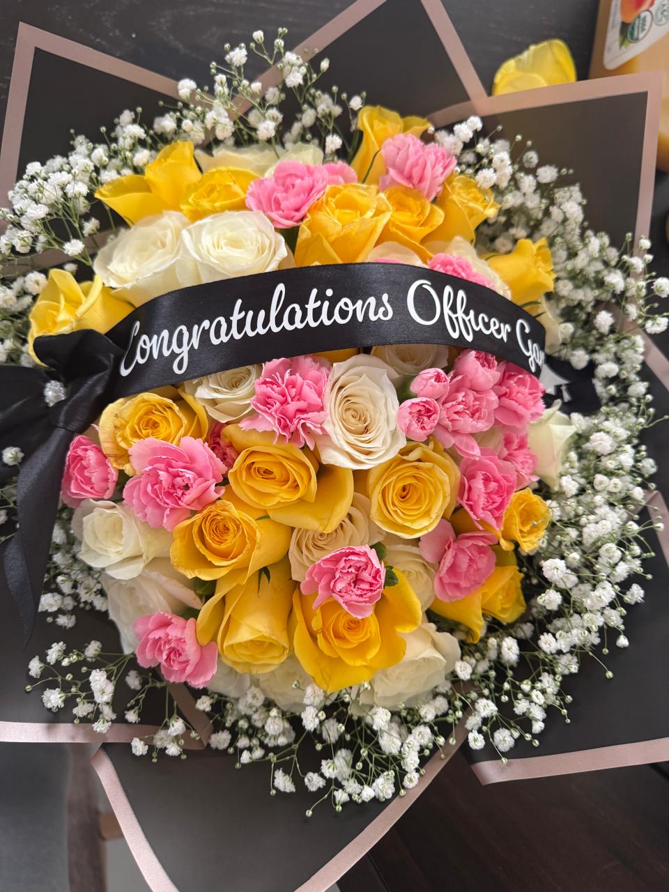 Bouquet of 50 pink and white roses